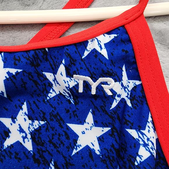 NEW TYR Swimsuit Womens 38 Red White Blue Star Spangled Diamondfit One Piece - Picture 2 of 12